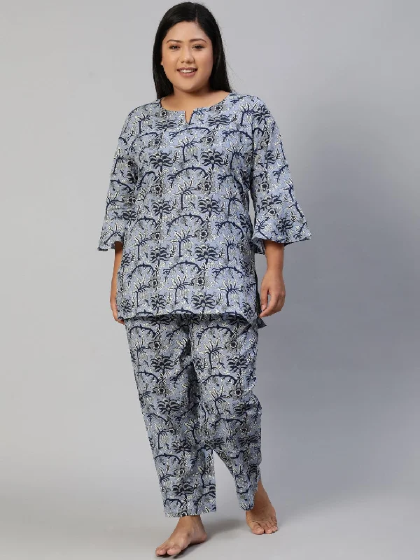 NOZ2TOZ Women Blue Printed Night Suit Matching couple pajama sets