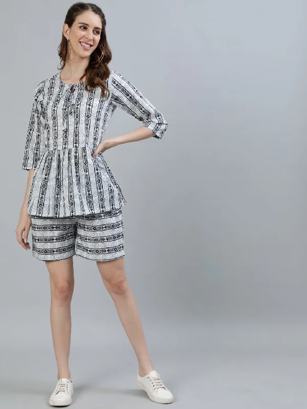 NOZ2TOZ Women Off-White & Black Printed Night suit Couple pajama sets