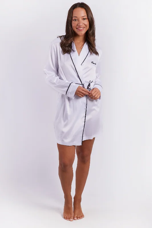 Personalised Satin Dressing Gown Robe - White