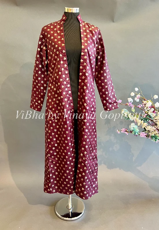 Brown Banaras Silk Long Length Cardigan