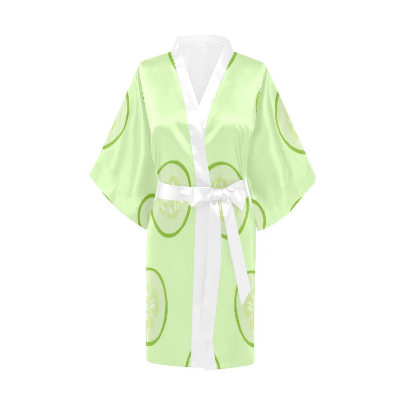 Cucumber pattern Women's Short Kimono Robe Silk Satin Gown