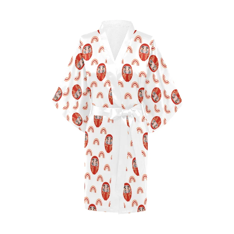 Daruma japanese wooden doll design pattern Women's Short Kimono Robe Soft Kimono Robe