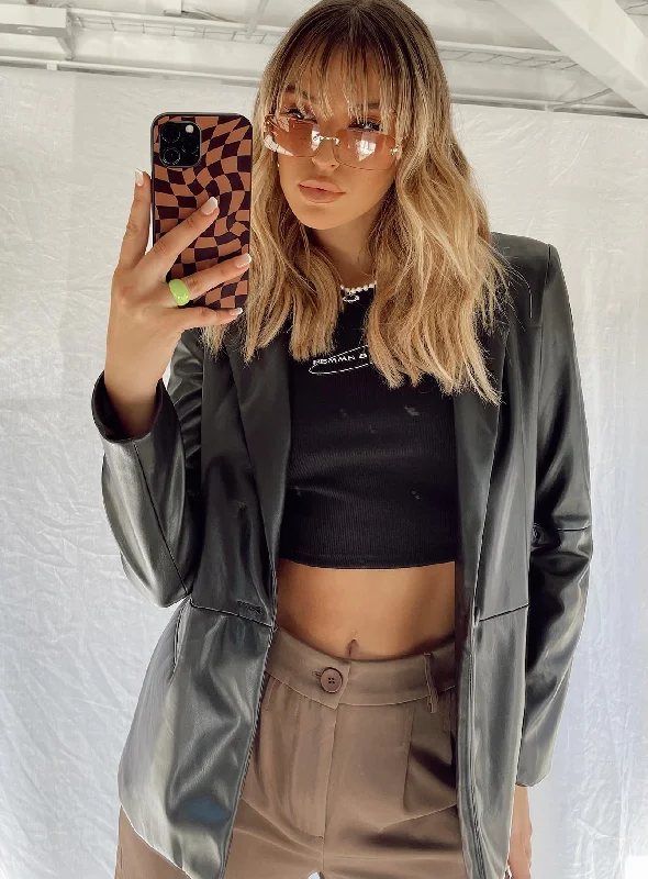 Morrison Faux Leather Blazer Black Women's summer jackets