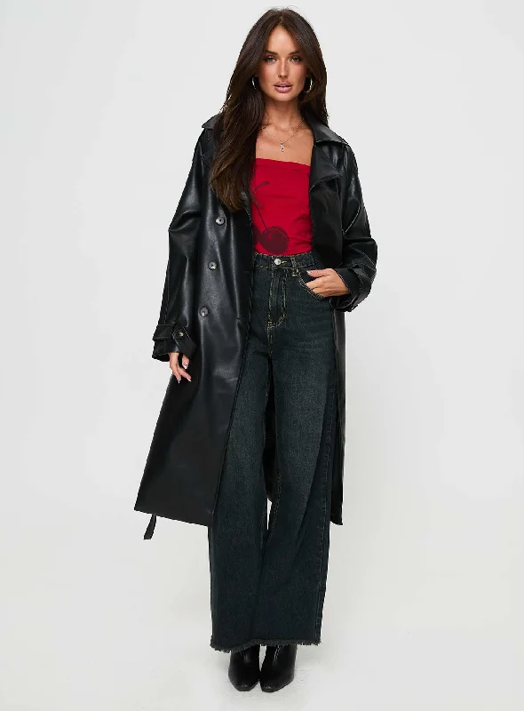 Neo Faux Leather Trench Onyx Women's packable jackets