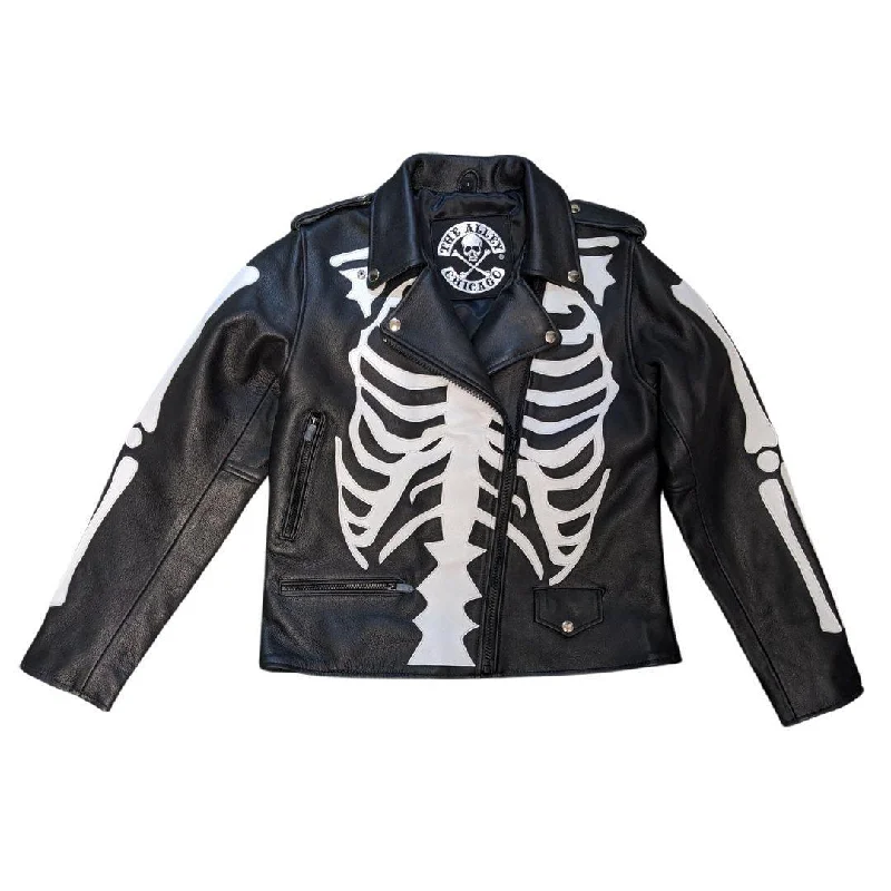 Womens White Skeleton Bones Classic Motorcycle Jacket Women's short jackets