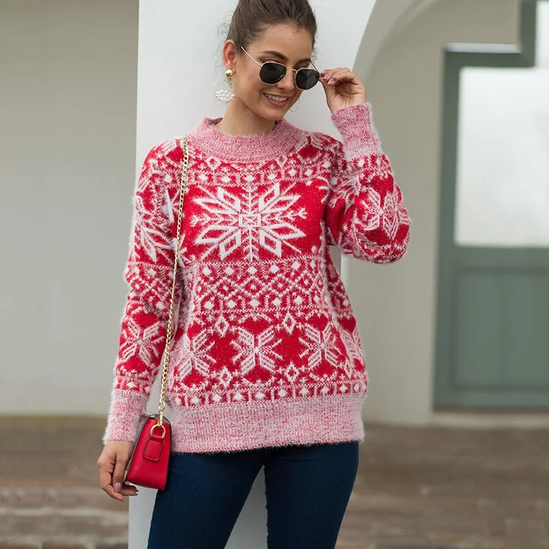Snowflake Print Knit Sweater Mohair sweaters