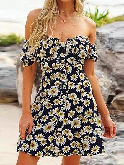 Off Shoulder Daisy Print Mini Dress Goth mini dresses