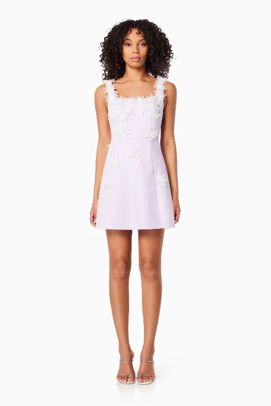 Bruges 3D Floral Mini Dress In Purple Tiered mini dresses