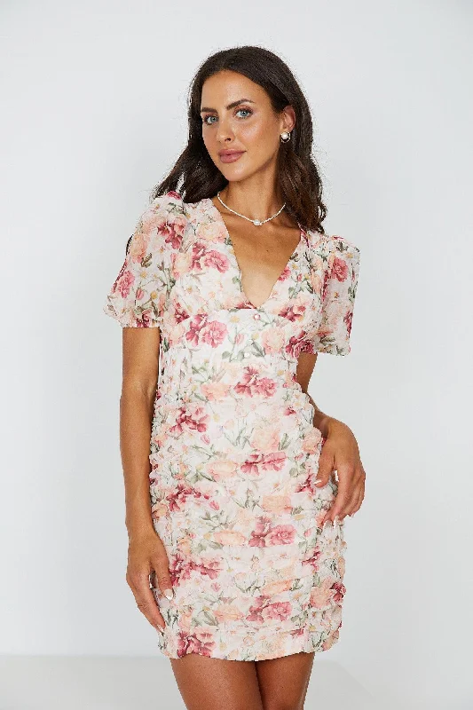 Ernesta Dress - Pink Floral Satin mini dresses