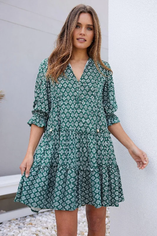 Esperanza Dress - Green Print Anniversary mini dresses