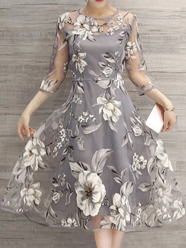 Floral Printed See-Through Midi Skater Dress Chic mini dresses