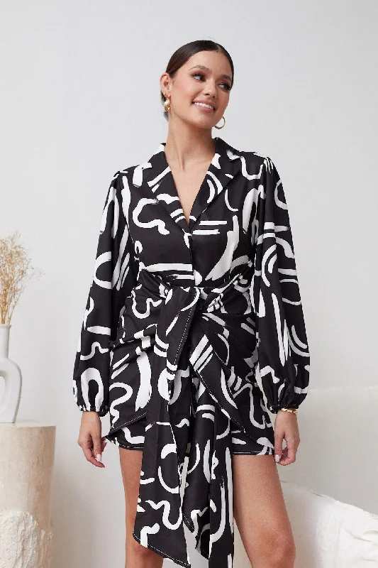 Lavinia Dress - Black Print Street style mini dresses