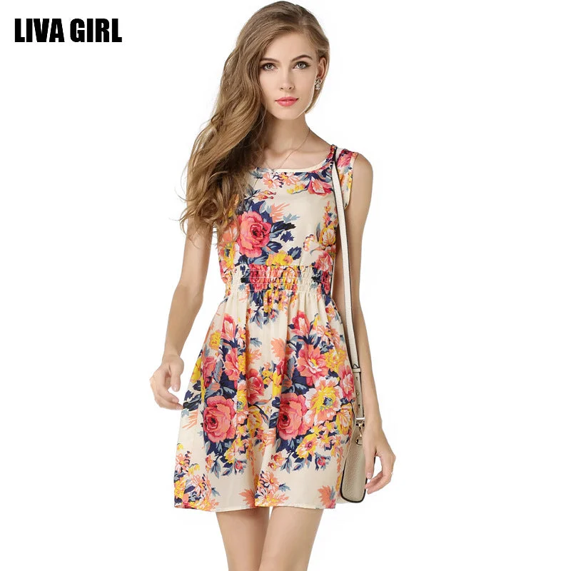Sleeveless floral chiffon dress Mini dresses Summer mini dresses