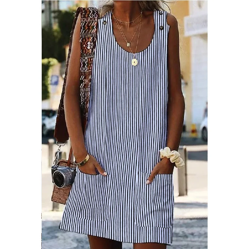 Striped round neck V-neck sleeveless tank Mini dresses Revolve mini dresses
