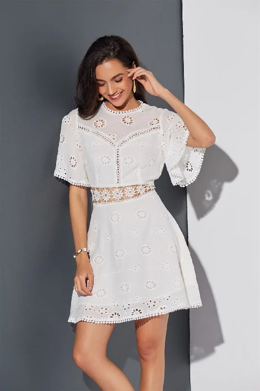 Women Backless Hollow Out Embroidery Mini Dress Halter mini dresses