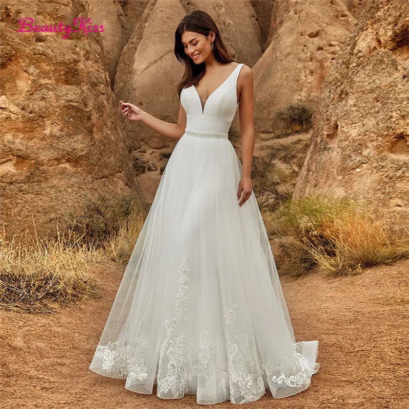 Wedding Jumpsuit With Detachable Skirt Two Pieces Bridal Dresses Soft Lace Gown