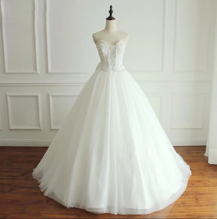 A-line White Ivory Elegant Weeding Dresses, Princess Summer Free Custom Bridal Gowns with Bow, WD0269 Wedding Gown Set
