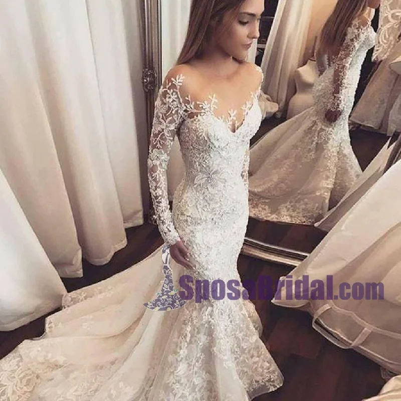 Long Sleeves Lace Ivory  Hot Sales Spring Wedding Dresses, WD0262 Sleeveless Bridal Gown