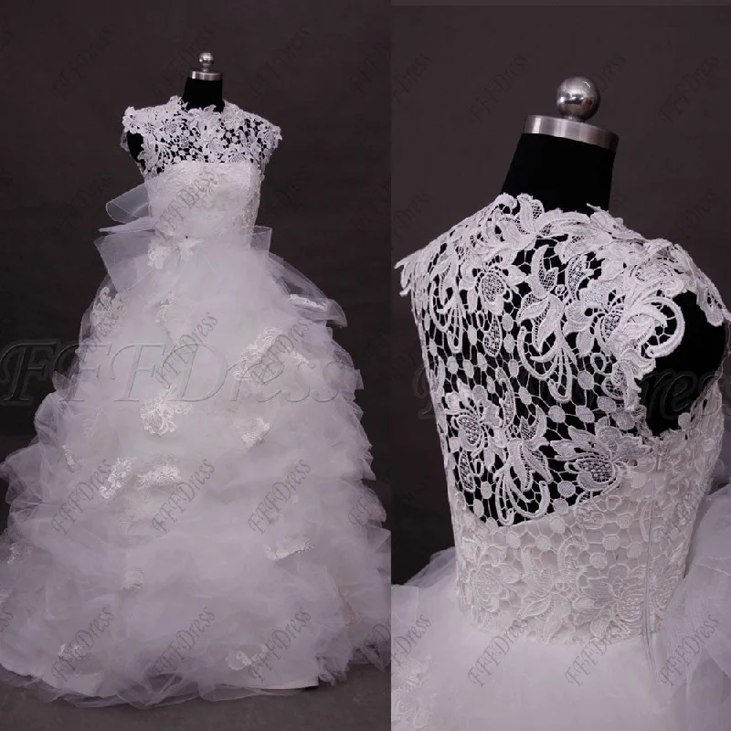 Modest Lace ball gown wedding dresses Beaded Bridal Gown