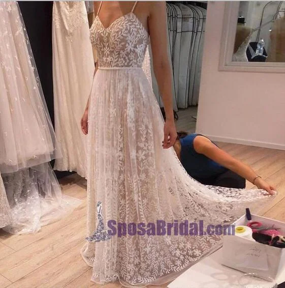Spaghetti Straps Lace Simple Cheap Wedding Dresses, Beautiful Popular Bridals Gowns, WD0264 Simple Wedding Gown