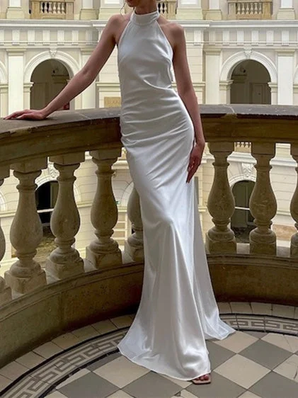 Trumpet/Mermaid Halter Floor-Length Wedding Dress Simple Wedding Dress