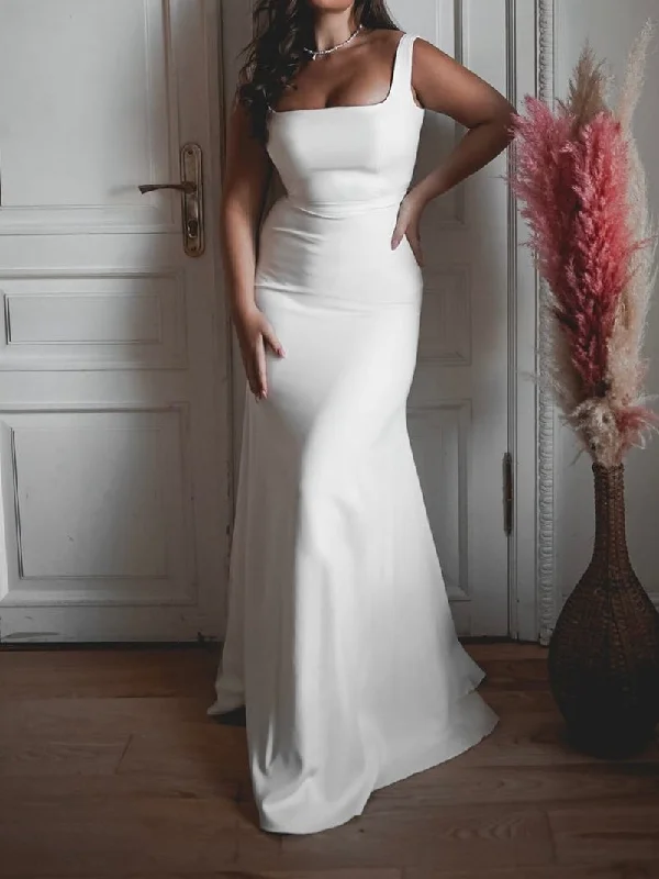 Trumpet/Mermaid Square Neck Floor-Length Wedding Dress A-line Wedding Gown