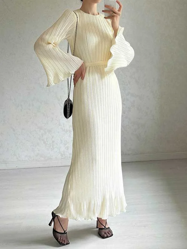 Pleated Flared Sleeve Maxi Dress