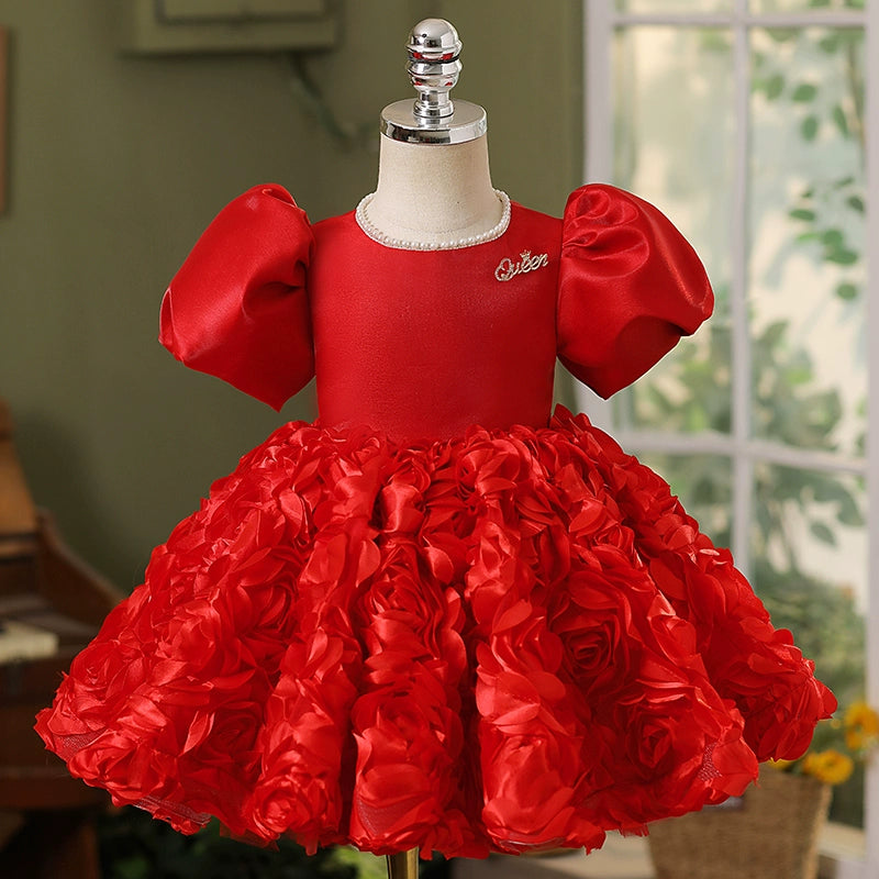 Cute Baby Girl Puffy Red Dress Toddler Birthday Party Princess Dress Knitted party dresses