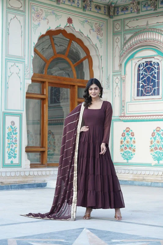 Jyoti Fashion Women's Coffee Faux Georgette Frill Work Partywear Anarkali Dress with Dupatta Women's party dresses Jyoti Fashion Women's Coffee Faux Georgette Frill Work Partywear Anarkali Dress with Dupatta Women's party dresses