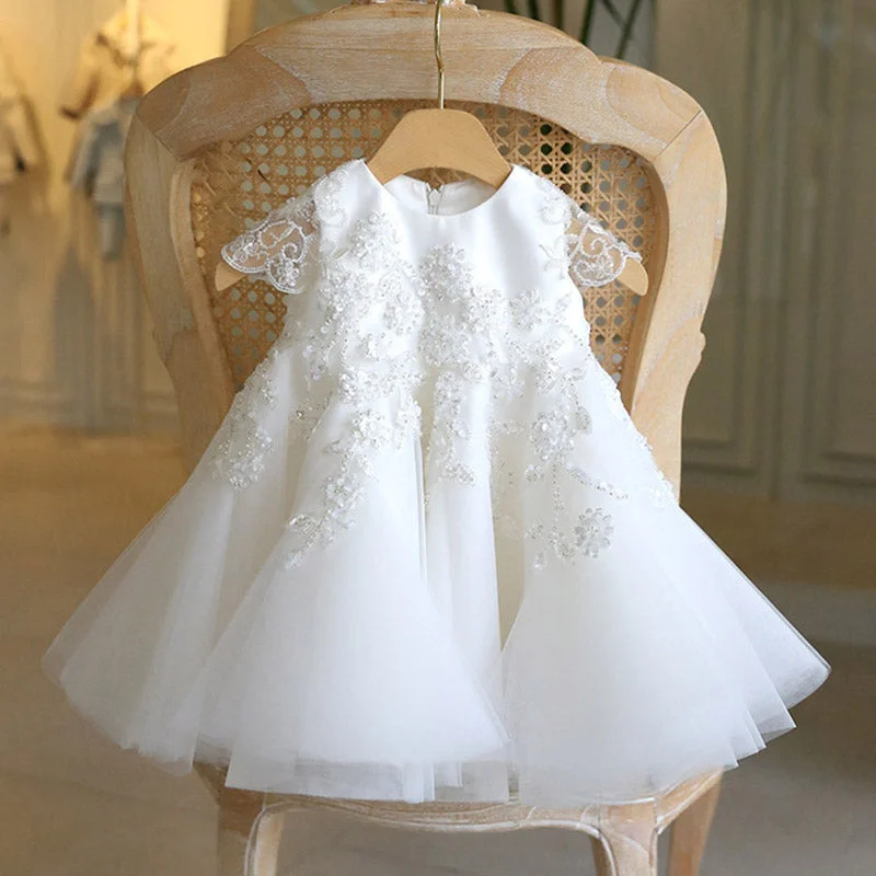 White Baptism  Dress Flower Girl Dress Toddler Birthday Party Princess Dress Wrap party dresses