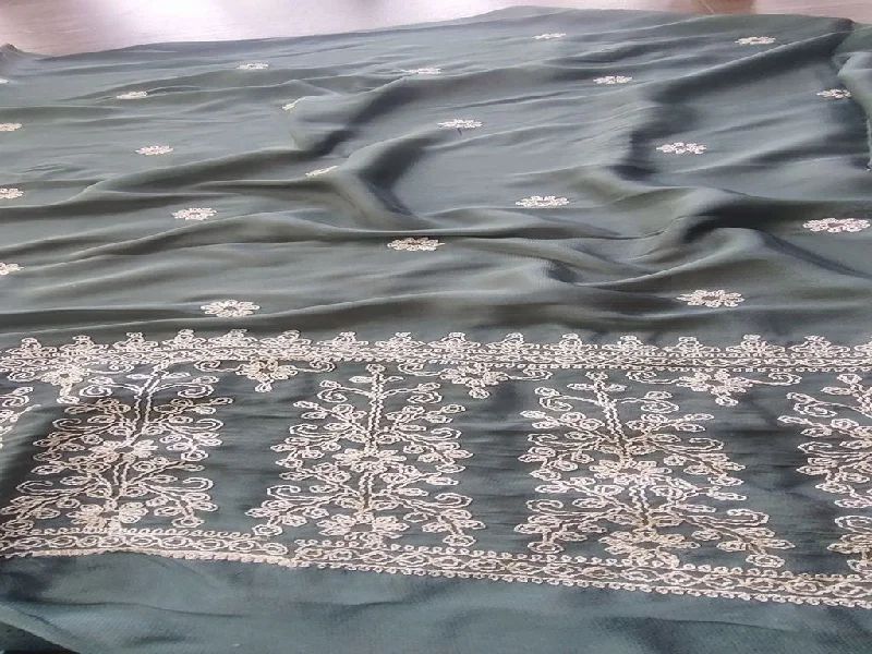 Olive Green & Beige Traditional Daaman Border Georgette Fabric Flowy unclassified dresses Olive Green & Beige Traditional Daaman Border Georgette Fabric Flowy unclassified dresses