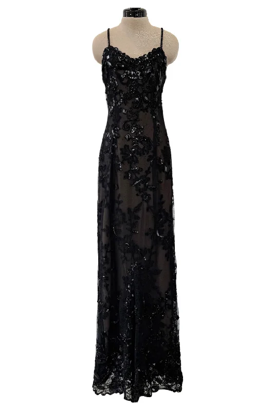 1970s Christian Dior by Marc Bohan Demi-Couture Elaborately Beaded Black Lace Net Dress Vintage Lace Dress 1970s Christian Dior by Marc Bohan Demi-Couture Elaborately Beaded Black Lace Net Dress Vintage Lace Dress