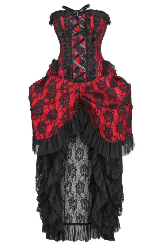Daisy Corsets Top Drawer Steel Boned Red w/Black Lace Bustle Corset Dress Lace Evening Gown Daisy Corsets Top Drawer Steel Boned Red w/Black Lace Bustle Corset Dress Lace Evening Gown