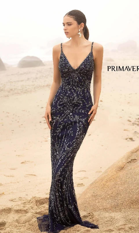Primavera V-Neck Long Sequin Prom Dress 3793D Beautiful Sequin Dress