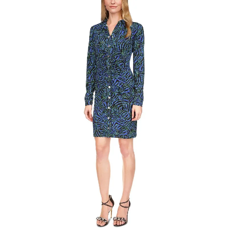 MICHAEL Michael Kors Womens Printed MK Snaps Shirtdress Linen Shirt Dress